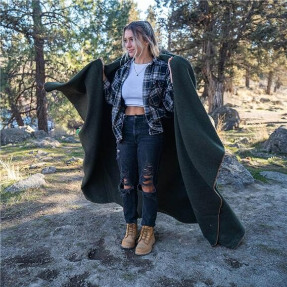 Large Wool Camping Blanket Warm Washable Outdoor Survival Stadium Travel Use - Picture 3 of 7